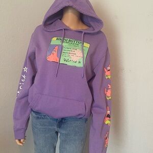 Nickelodeon Women's Long sleeve Hoodie sweat shirt Sz S Patrick Starfish Purple